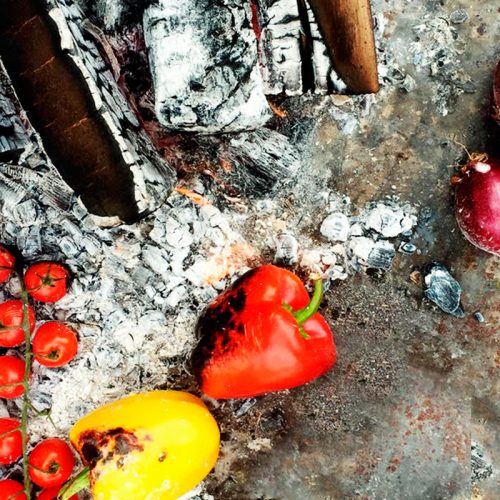 cooking veg on coals