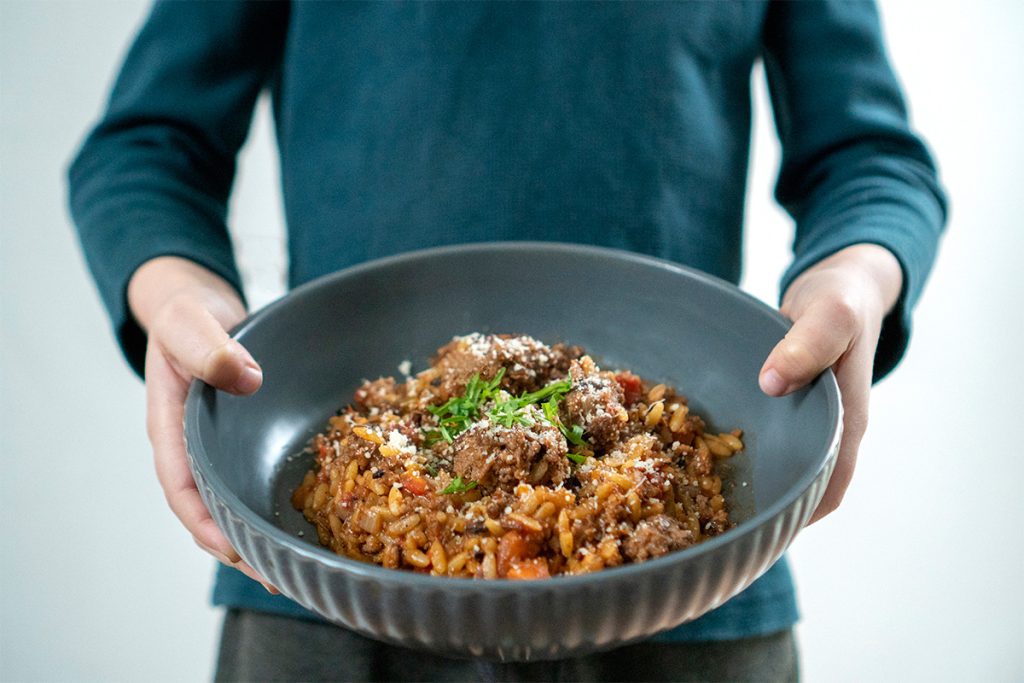 lentil and beef meatballs with orzo pasta