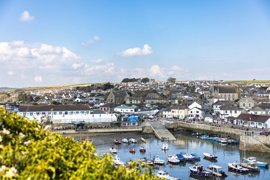 looking down on porthleven and the harbour during the food festival