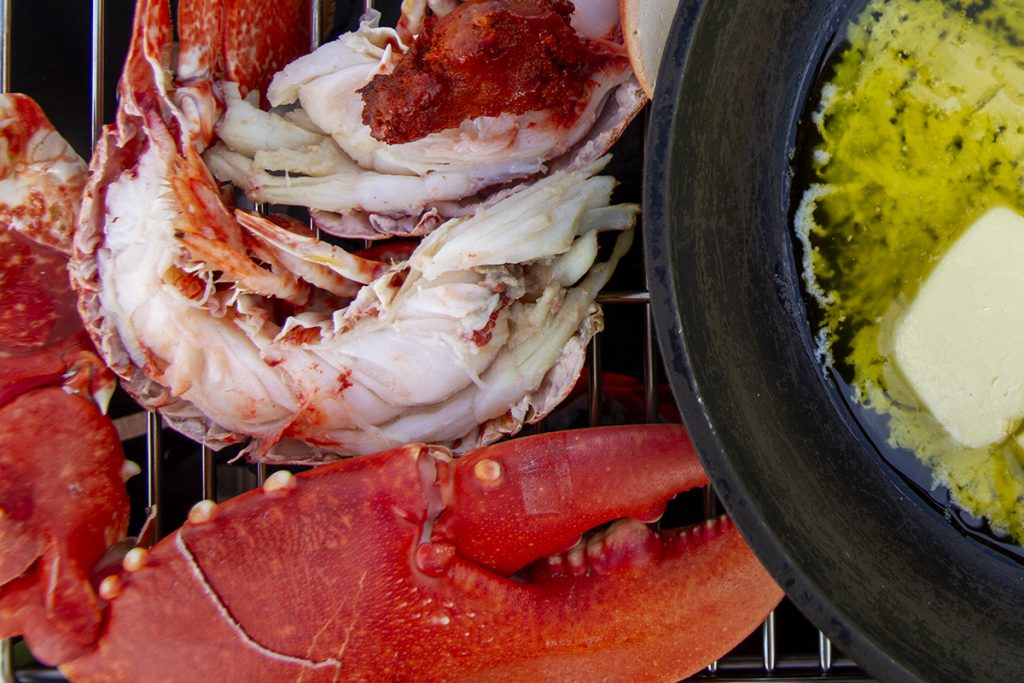 cooking lobster on a barbecue